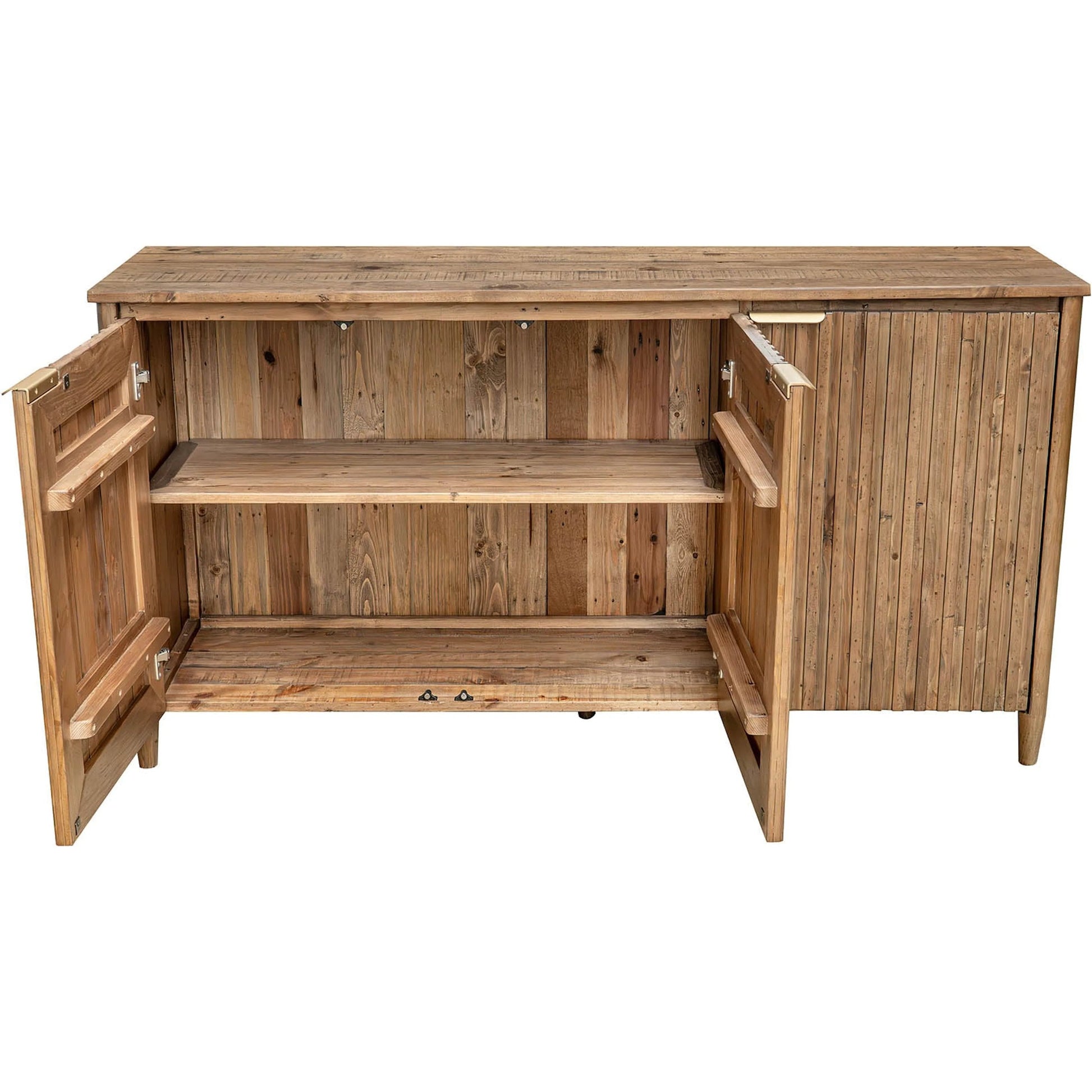 Britanica Sideboard by LH Imports in brown and brown, brass. Made from reclaimed pine, brass in a transitional style.