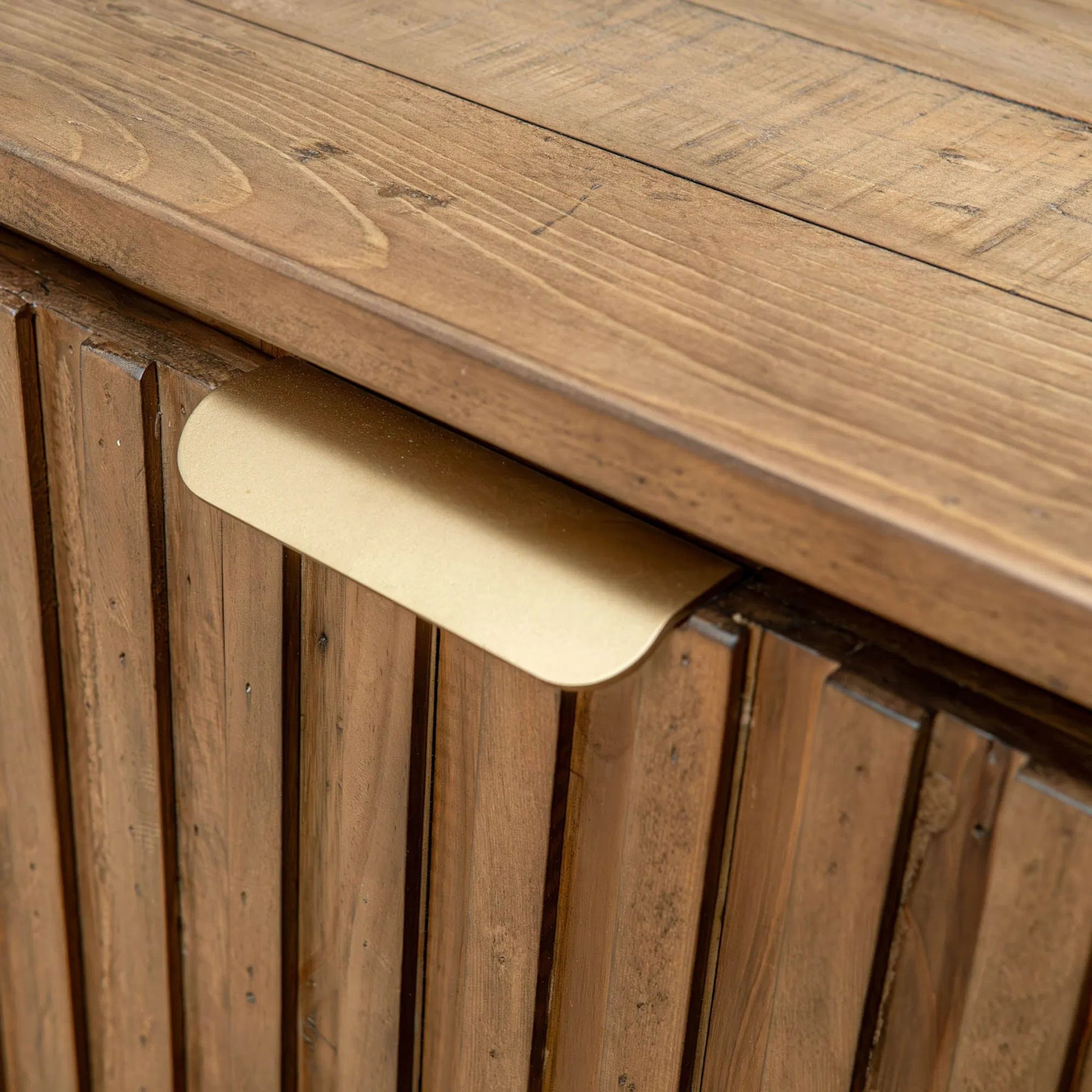 Britanica Sideboard by LH Imports in brown and brown, brass. Made from reclaimed pine, brass in a transitional style.