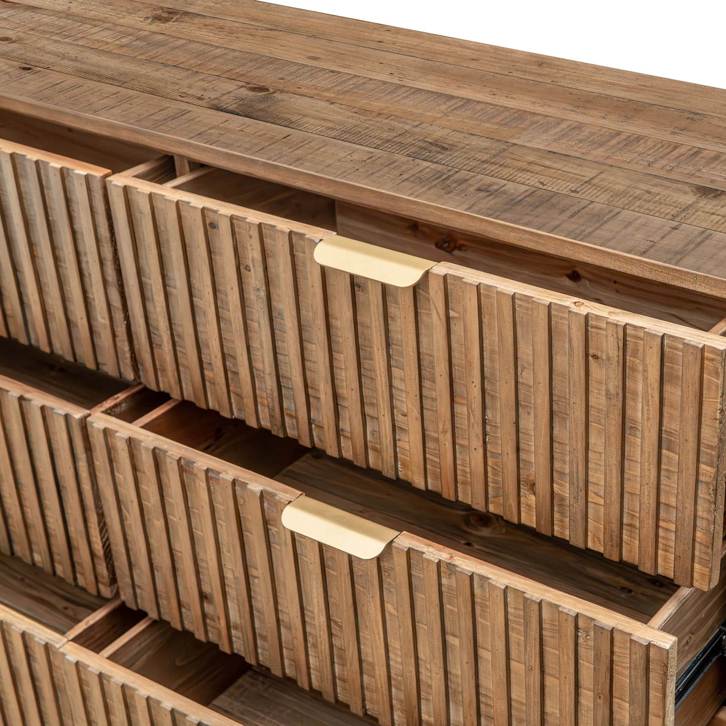 003 SI-2324982 | Closeup | Britanica 6-Drawer Dresser by LH Imports in brown and brown, brass. Made from reclaimed pine, brass in a transitional style.