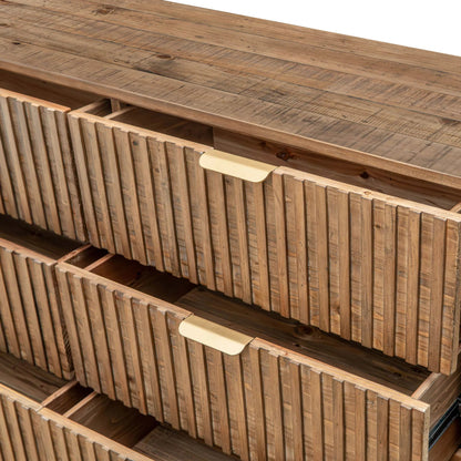 Britanica 6-Drawer Dresser by LH Imports in brown and brown, brass. Made from reclaimed pine, brass in a transitional style.