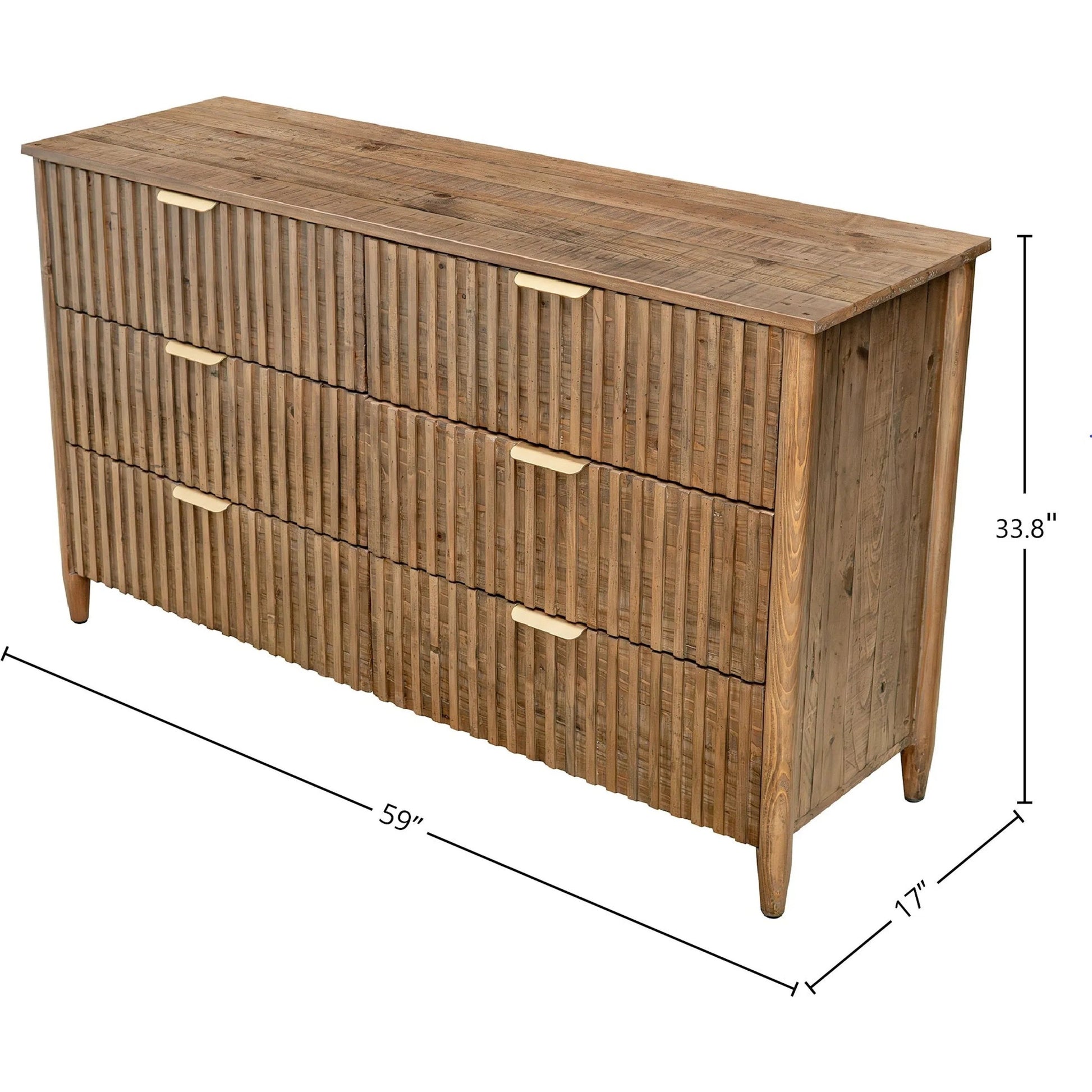 Britanica 6-Drawer Dresser by LH Imports in brown and brown, brass. Made from reclaimed pine, brass in a transitional style.