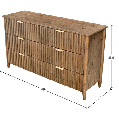 Britanica 6-Drawer Dresser by LH Imports in brown and brown, brass. Made from reclaimed pine, brass in a transitional style.