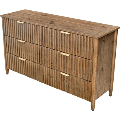 Britanica 6-Drawer Dresser by LH Imports in brown and brown, brass. Made from reclaimed pine, brass in a transitional style.