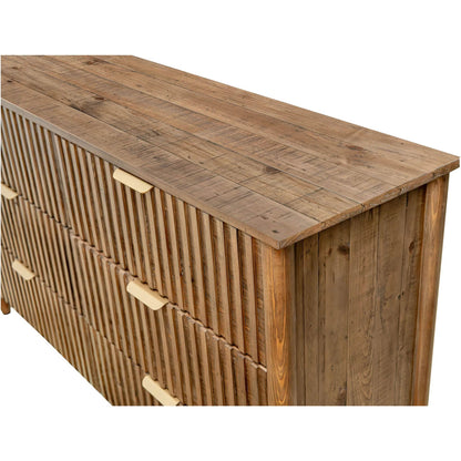 Britanica 6-Drawer Dresser by LH Imports in brown and brown, brass. Made from reclaimed pine, brass in a transitional style.