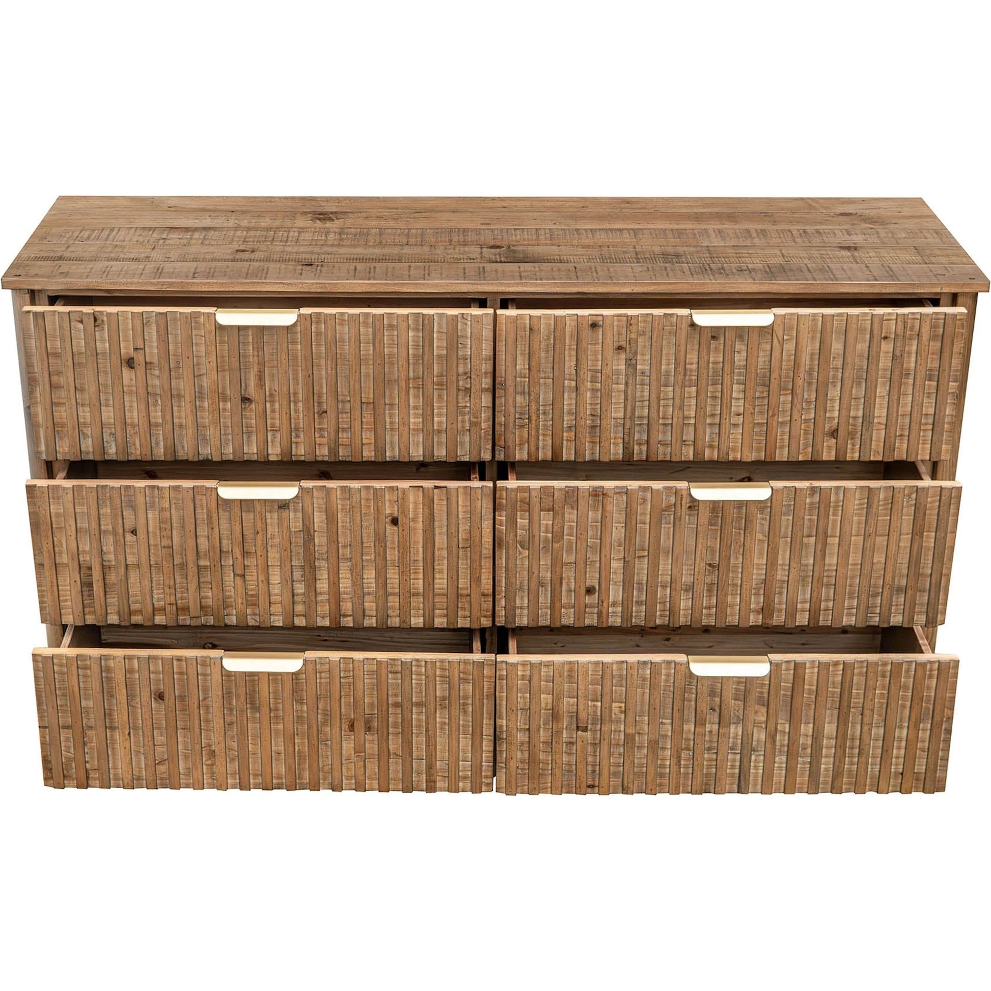 Britanica 6-Drawer Dresser by LH Imports in brown and brown, brass. Made from reclaimed pine, brass in a transitional style.