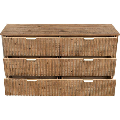 Britanica 6-Drawer Dresser by LH Imports in brown and brown, brass. Made from reclaimed pine, brass in a transitional style.