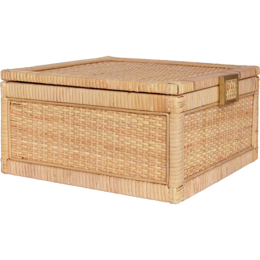Bruno Natural Rattan Decorative Box by Worlds Away in brown. Made from natural rattan, brass in a rustic style.