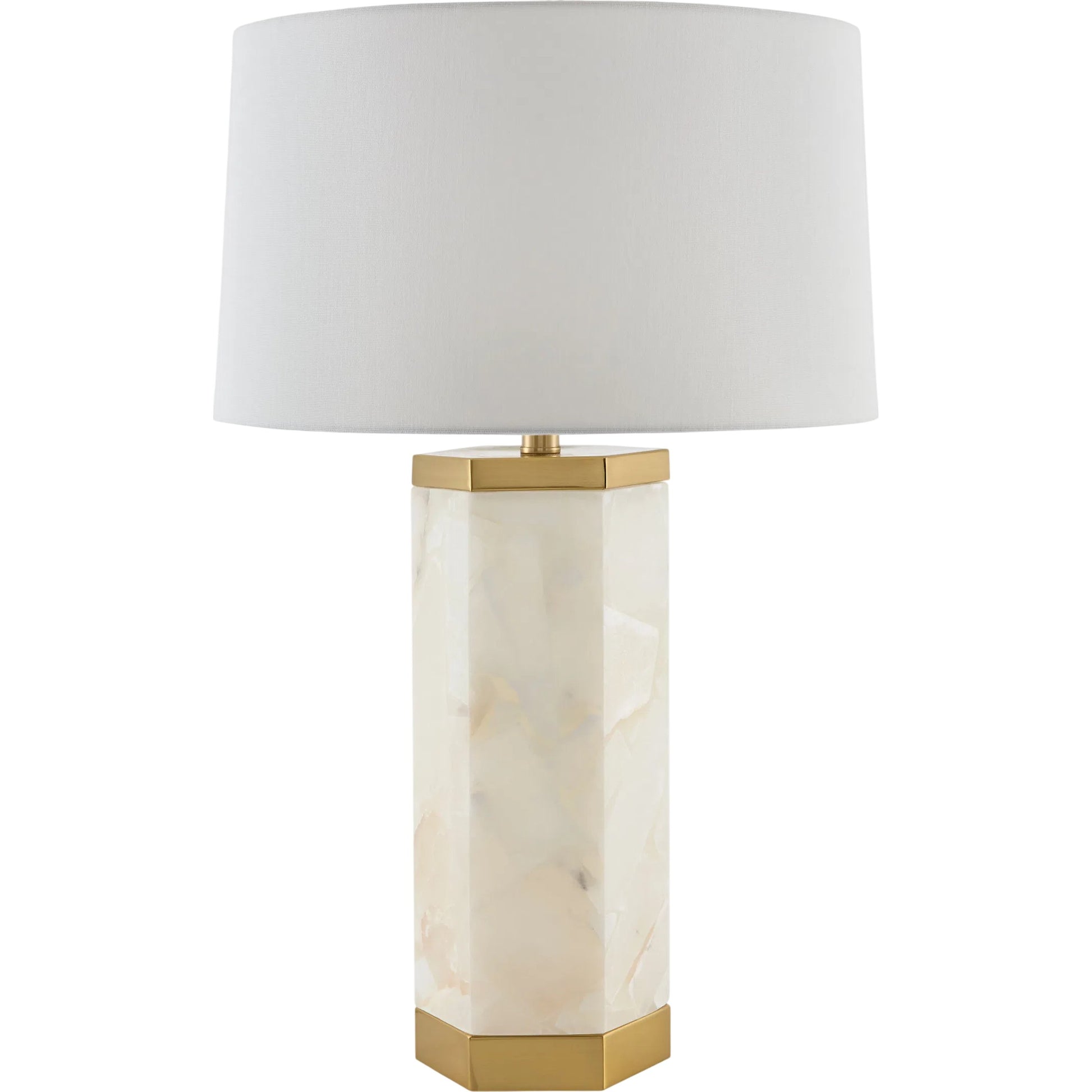 Brivana Accent Table Lamp by Livabliss in metallic brass, white, translucent, metallic gold and natural, electroplated. Made from stone, linen, plastic, iron in a unique style.