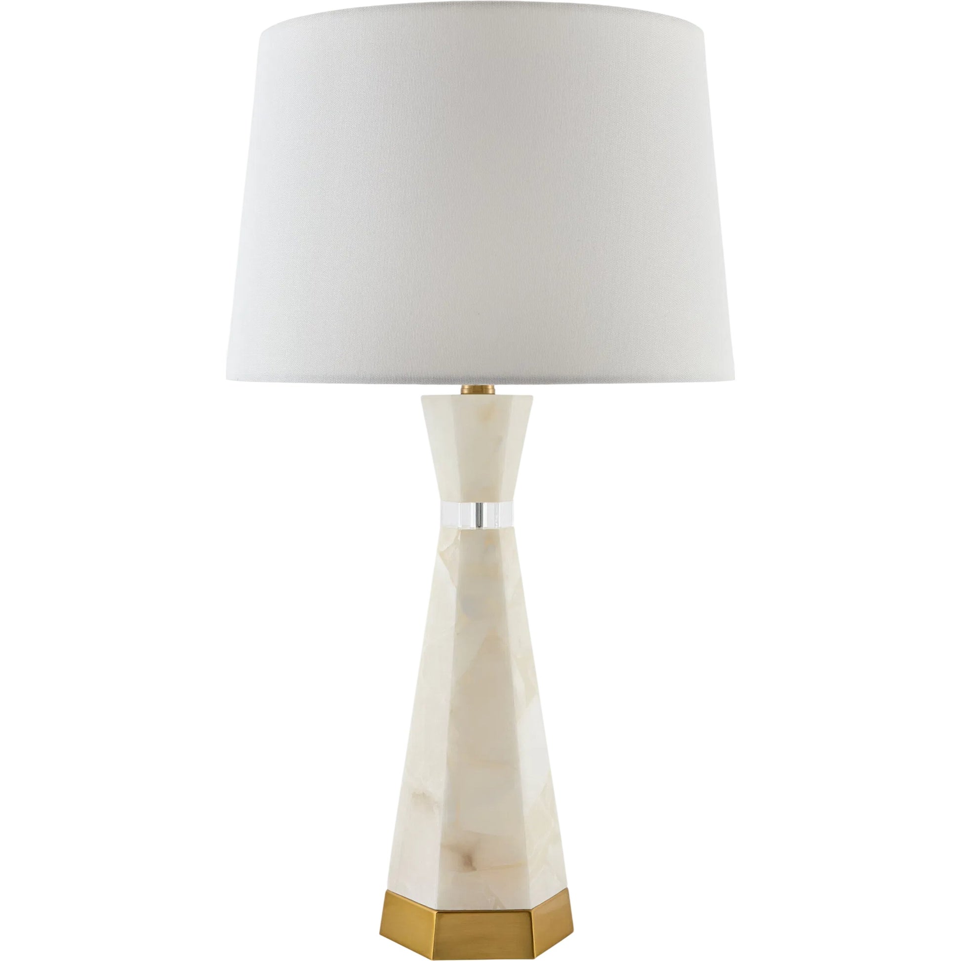 Brivana Accent Table Lamp by Livabliss in metallic brass, white, translucent, metallic gold and natural, electroplated. Made from stone, linen, plastic, iron in a unique style.