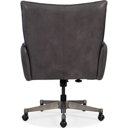 Quinn Executive Swivel Tilt Chair by Hooker Furniture in denovo thunder. Made from leather (semi-aniline top grain) in a transitional style.