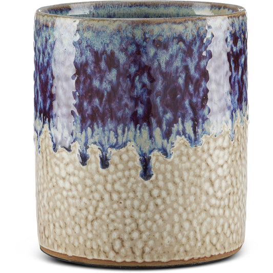 Bessbrook Cachepot by Currey and Company in milky white, reactive blue. Made from ceramic in a modern style.