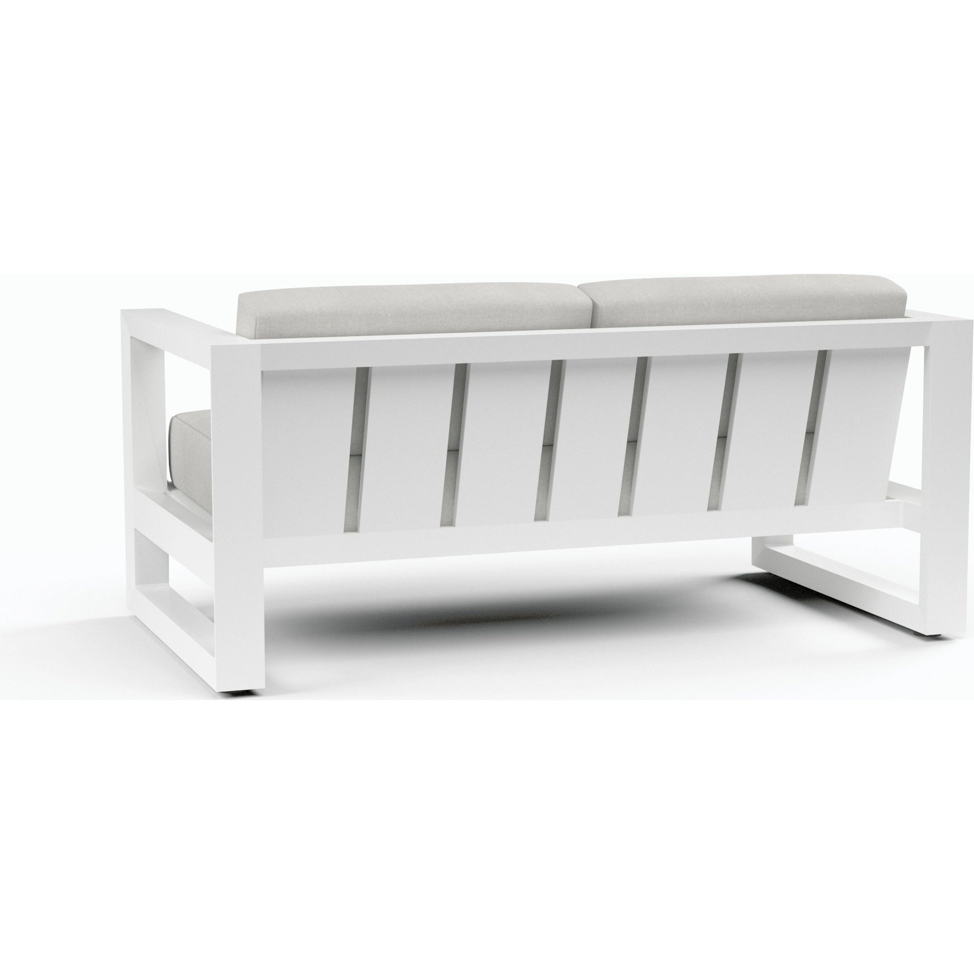 Newport Outdoor Loveseat by Sunset West in frost. Made from aluminum in a modern style.