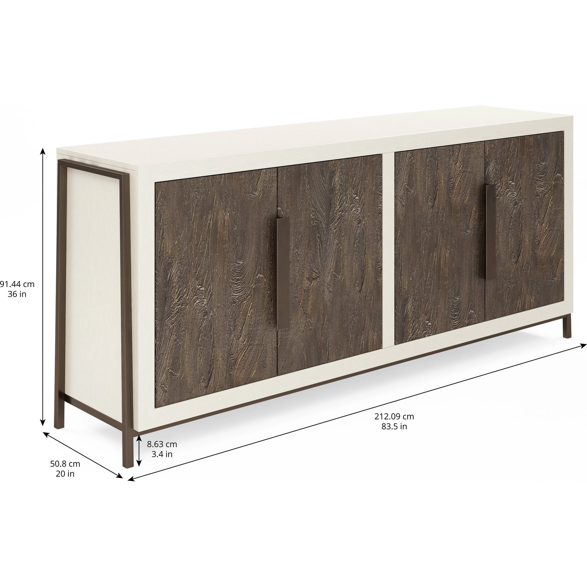 Blanc Credenza by A.R.T. Furniture in alabaster, burnished bronze. Made from parawood solids, resin, metal in a modern style.