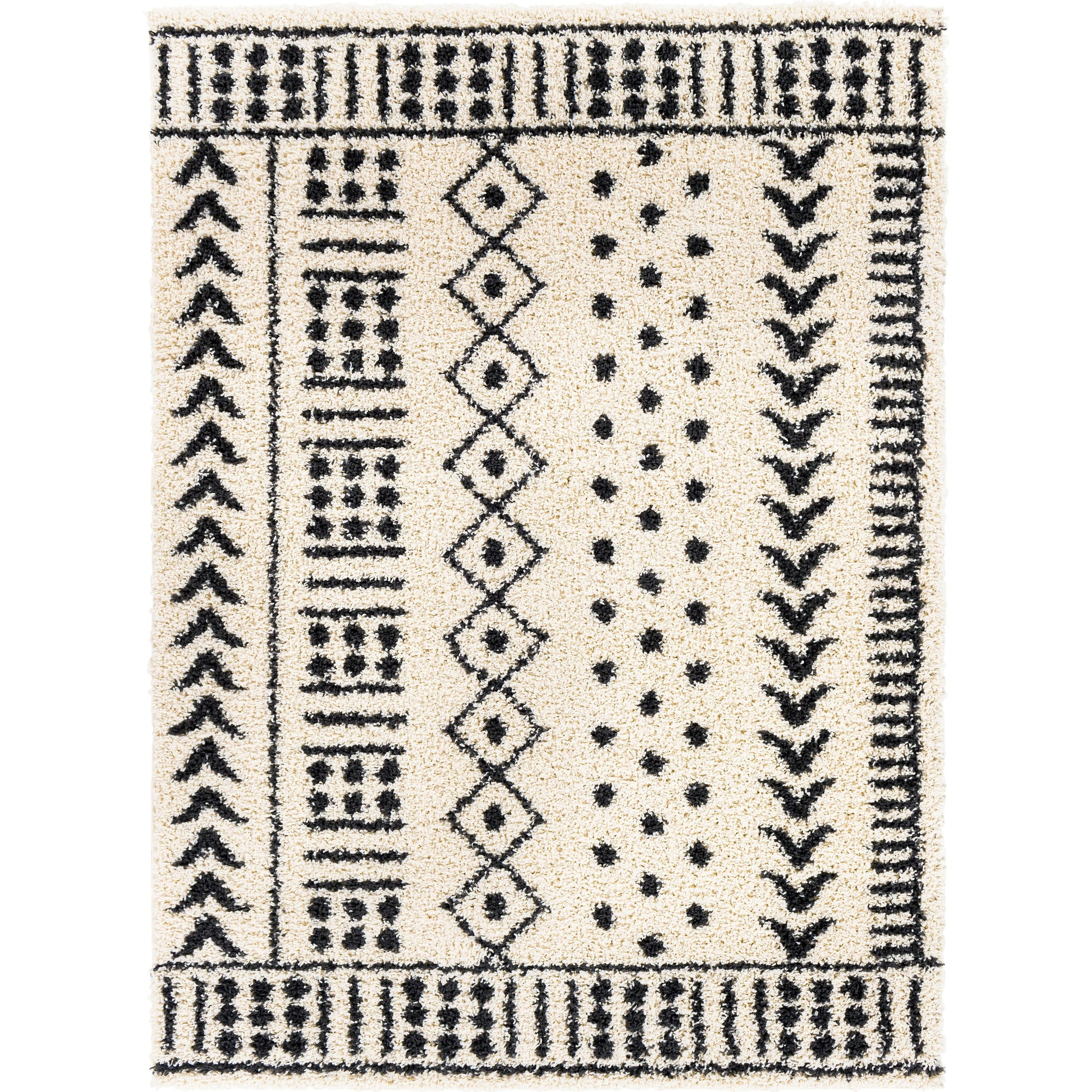 Beni BSH-2305 Shag Rug by Livabliss in black, cream. Made from 100% polypropylene in a traditional style.