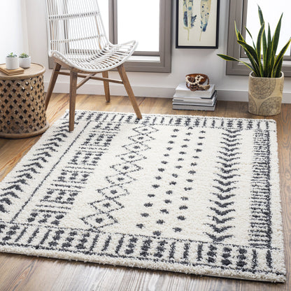 Beni BSH-2305 Shag Rug by Livabliss in black, cream. Made from 100% polypropylene in a traditional style.