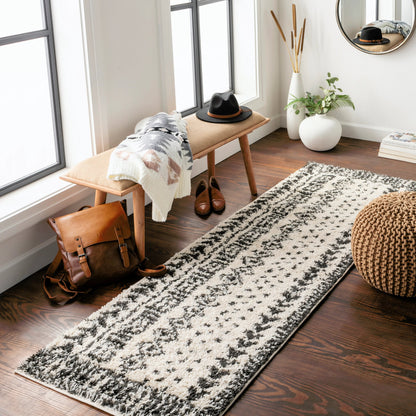 Beni BSH-2305 Shag Rug by Livabliss in black, cream. Made from 100% polypropylene in a traditional style.