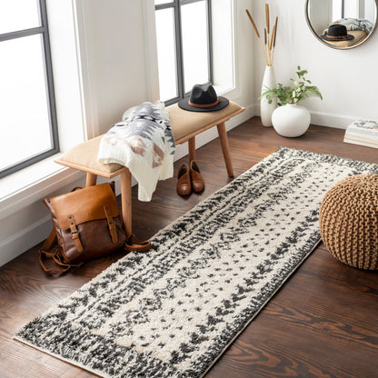 Beni BSH-2305 Shag Rug by Livabliss in black, cream. Made from 100% polypropylene in a traditional style.