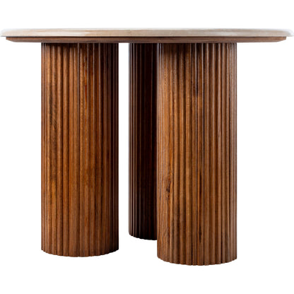 Basilia End Table - 531987 by Surya in ivory, brown. Made from top: marble, base: mango wood in a modern style.