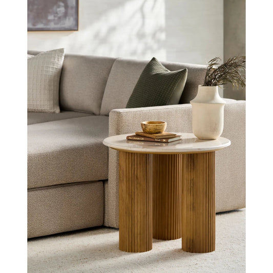Basilia End Table by Surya in beige, ivory. Made from marble, mdf, mango wood in a transitional style.