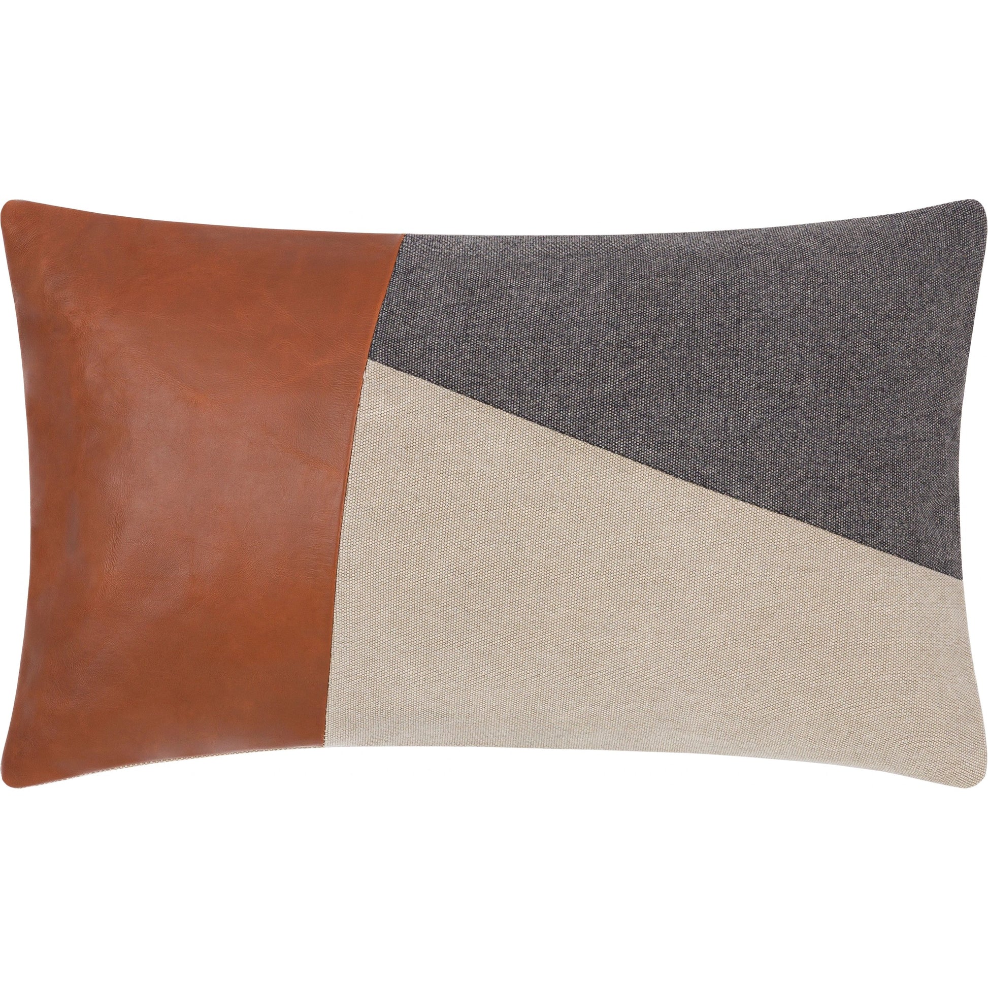 Branson Pillow - 30985 by Surya in dark brown, charcoal, tan. Made from 75% cotton, 25% leather, 100% cotton in a unique style.
