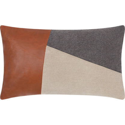 Branson Pillow - 30985 by Surya in dark brown, charcoal, tan. Made from 75% cotton, 25% leather, 100% cotton in a unique style.