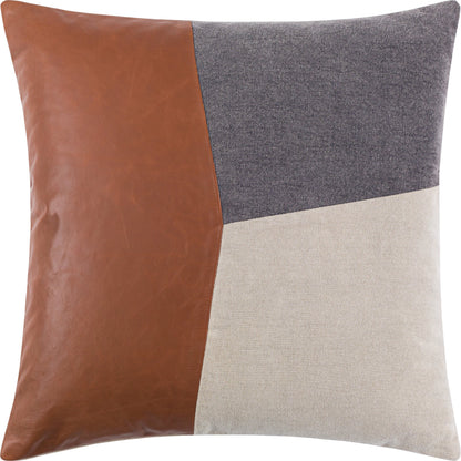 Branson Pillow - 30985 by Surya in dark brown, charcoal, tan. Made from 75% cotton, 25% leather, 100% cotton in a unique style.