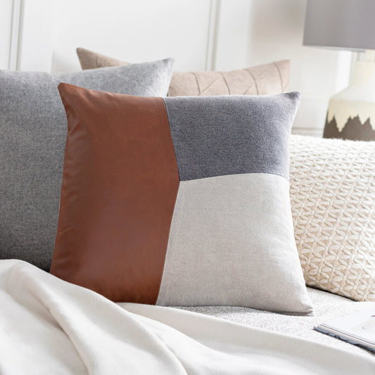 Branson Pillow - 30985 by Surya in dark brown, tan. Made from 75% cotton, 25% leather, 100% cotton in a unique style.