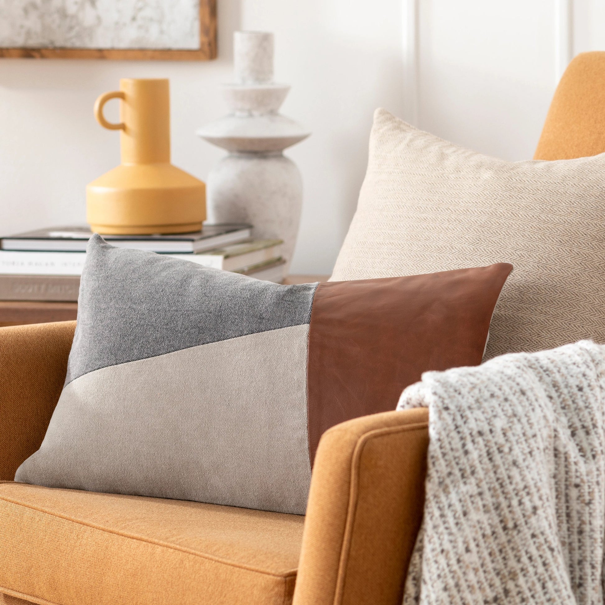 Branson Pillow - 30985 by Surya in dark brown, charcoal, tan. Made from 75% cotton, 25% leather, 100% cotton in a unique style.