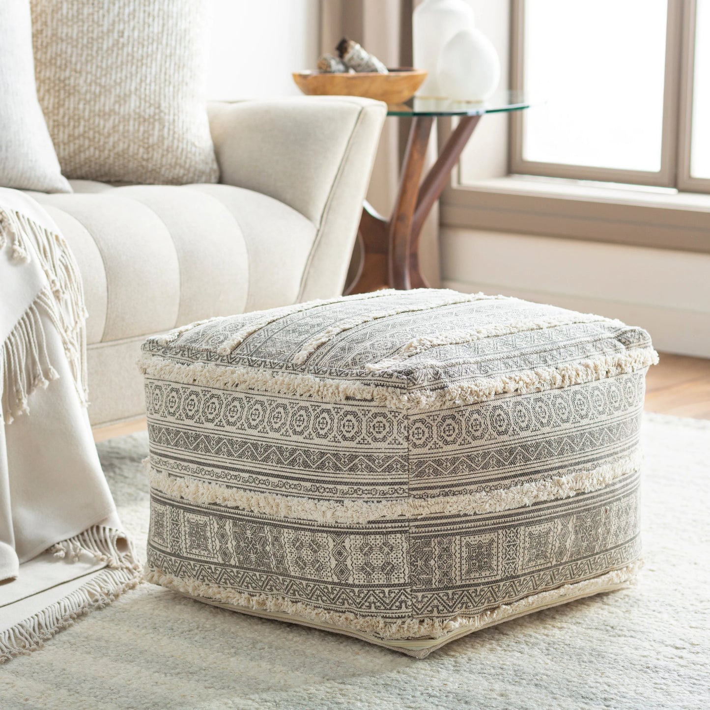 002 SI-1878451 | Lifestyle | Busan - 13668 by Surya in beige, charcoal. Made from 100% cotton, 100% polybeads in a eclectic & global style.