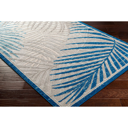 Big Sur Indoor/Outdoor Pillow by Livabliss in teal, light gray, light beige. Made from front: 100% cotton, back: 100% cotton in a traditional style.