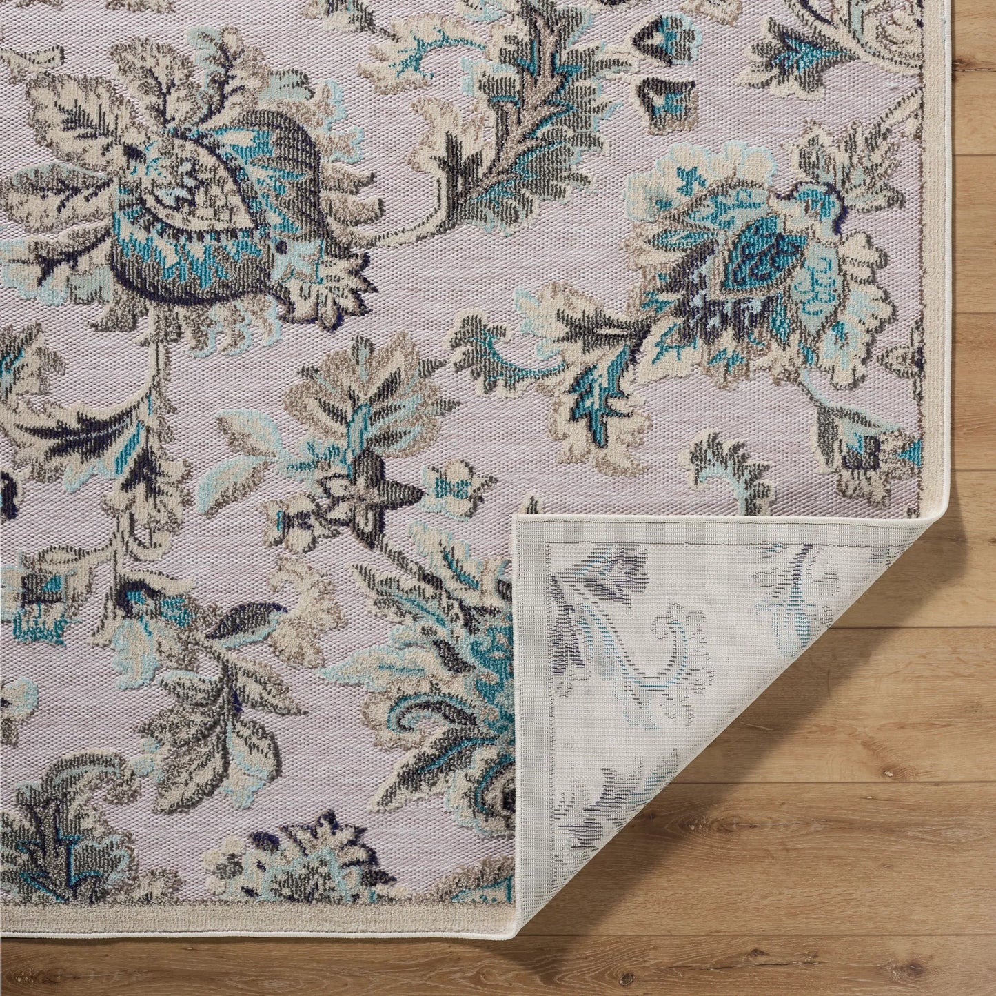 005 SI-2245761,SI-2245762,SI-2245763 | Closeup | Big Sur BSR-2329 Indoor/Outdoor Rug by Livabliss in tan, cream, light brown, deep teal, aqua, navy. Made from polypropylene in a unique style.