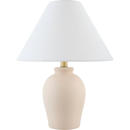 Besson Accent Table Lamp by Livabliss in painted. Made from ceramic, linen, polyester in a unique style.