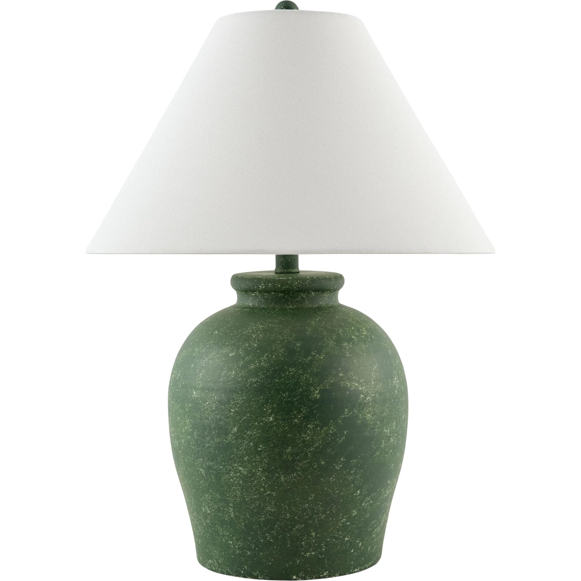 Besson Accent Table Lamp by Livabliss in green, white, metallic nickel, translucent and painted. Made from ceramic, linen, plastic, iron in a unique style.