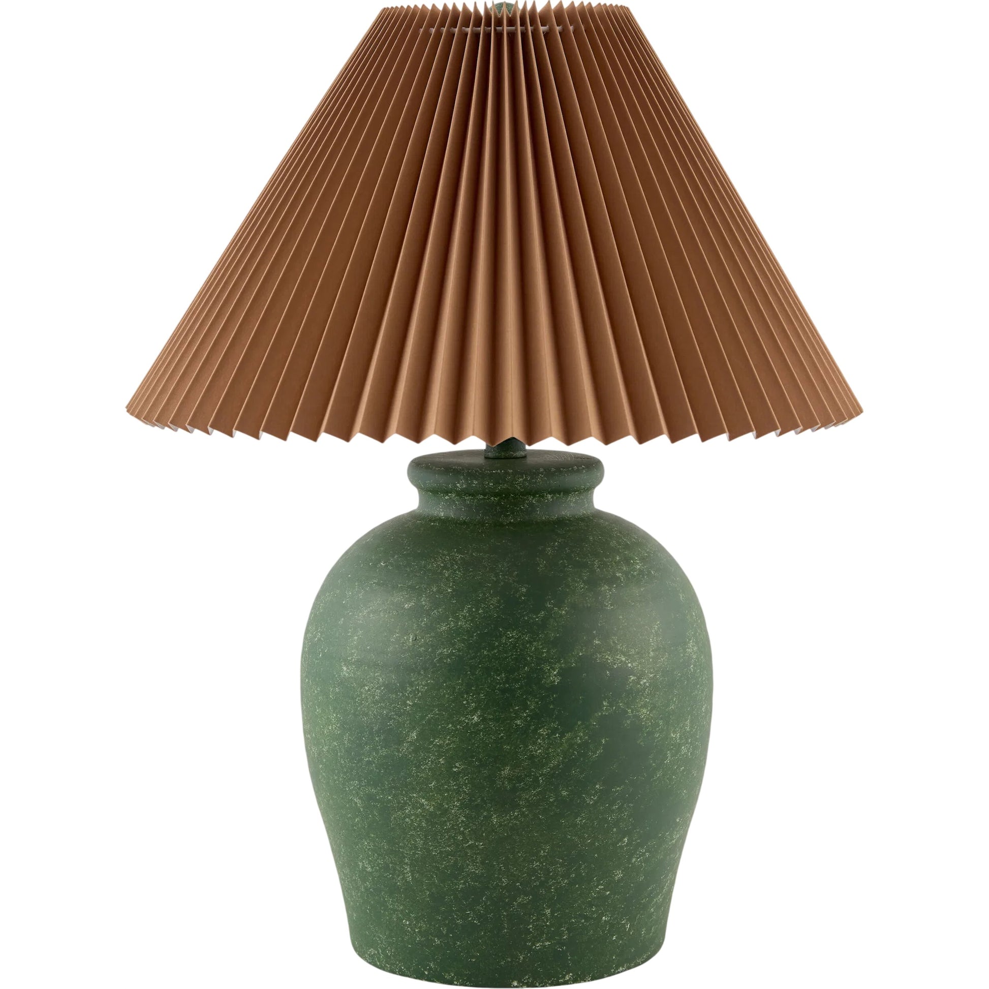 Besson Accent Table Lamp by Livabliss in green, white, metallic nickel, brown, translucent and painted. Made from ceramic, linen, plastic, iron in a unique style.