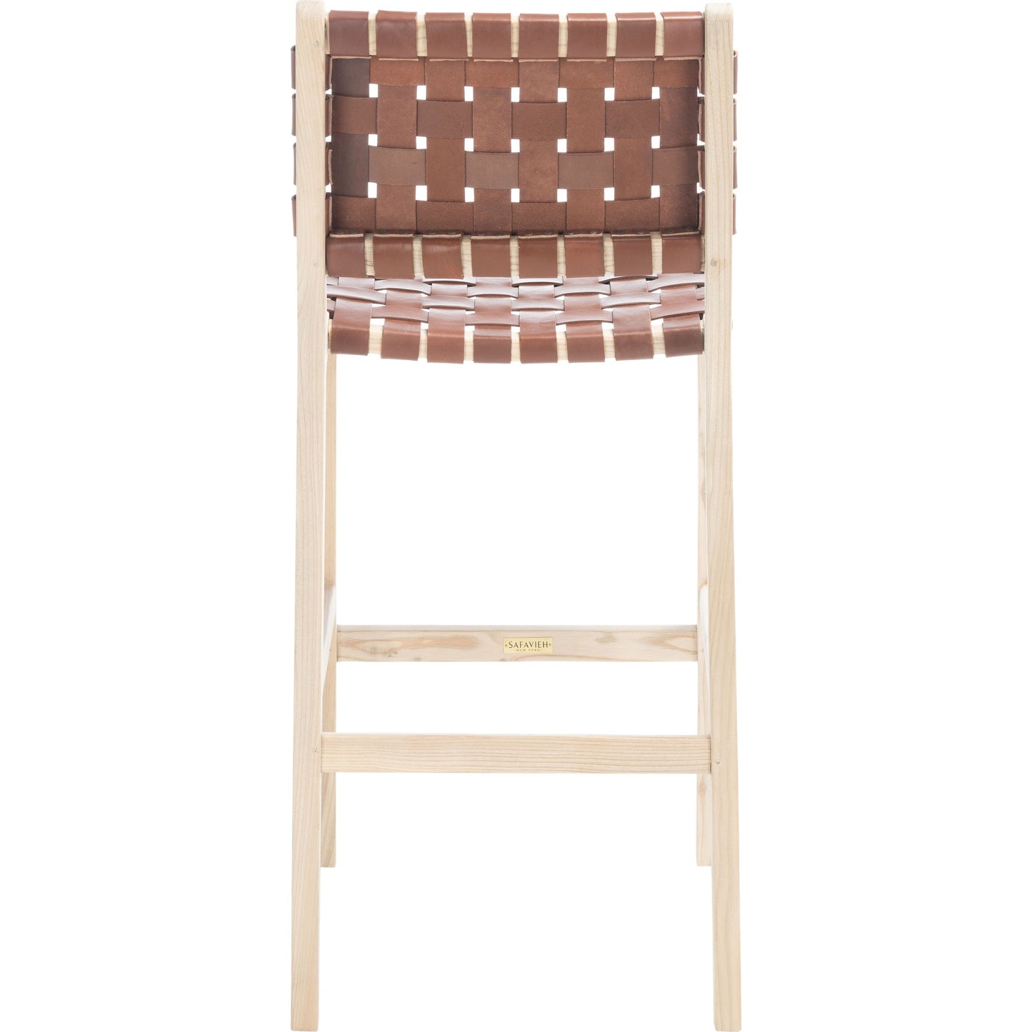 015 SI-1719358 | Closeup | Androscoggin Bar Stool by HedgeApple Essentials in cognac. Made from sungkai 4 cm leather in a modern style.