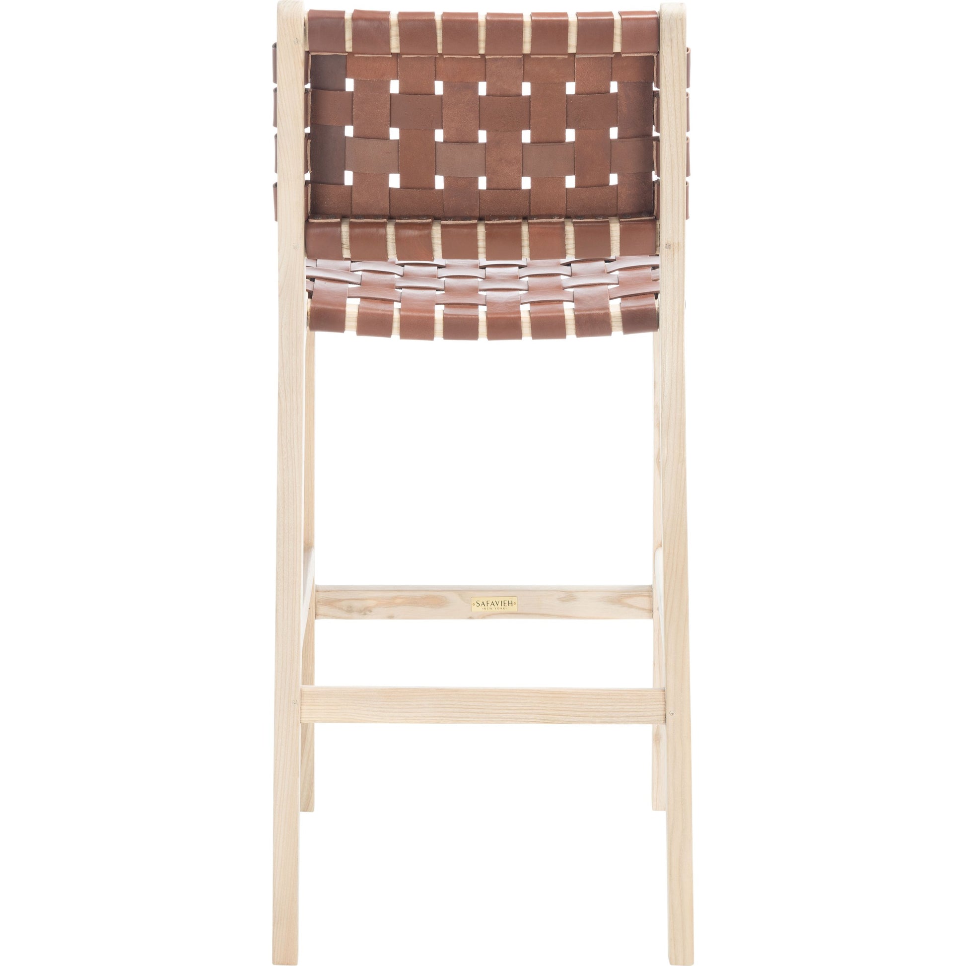 Androscoggin Bar Stool by HedgeApple Essentials in cognac. Made from sungkai 4 cm leather in a modern style.
