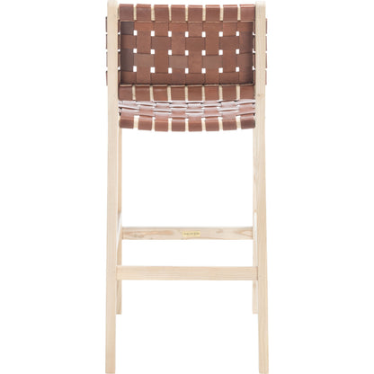 Androscoggin Bar Stool by HedgeApple Essentials in cognac. Made from sungkai 4 cm leather in a modern style.
