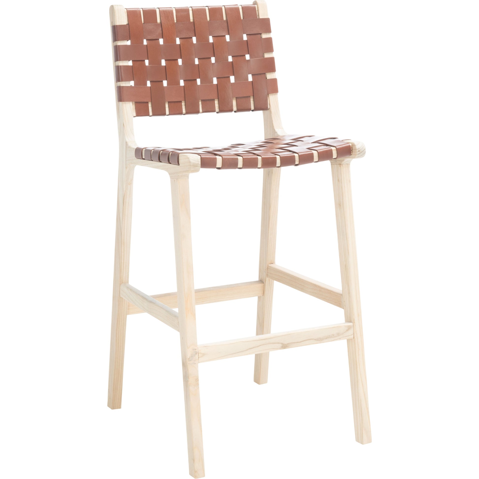 Androscoggin Bar Stool by HedgeApple Essentials in cognac. Made from sungkai 4 cm leather in a modern style.