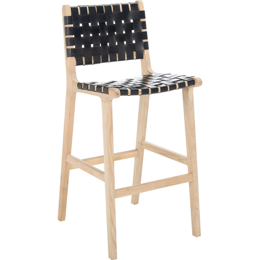 Adah Bar Stool by Safavieh in black. Made from sungkai 4 cm leather in a modern style.