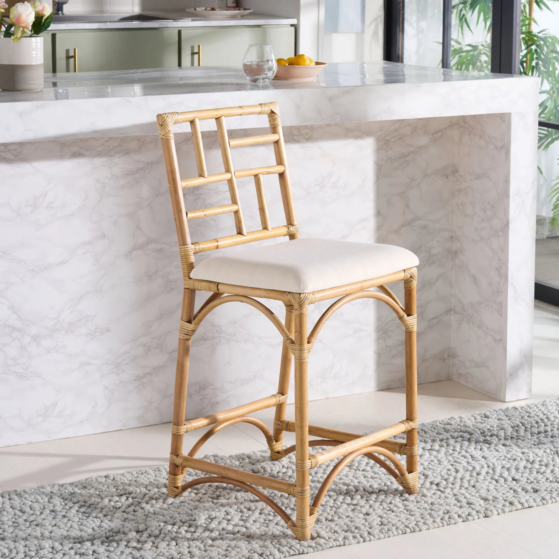 Dudley Barstool with Cushion by HedgeApple Essentials. Made from rattan, cotton, foam in a unique style.