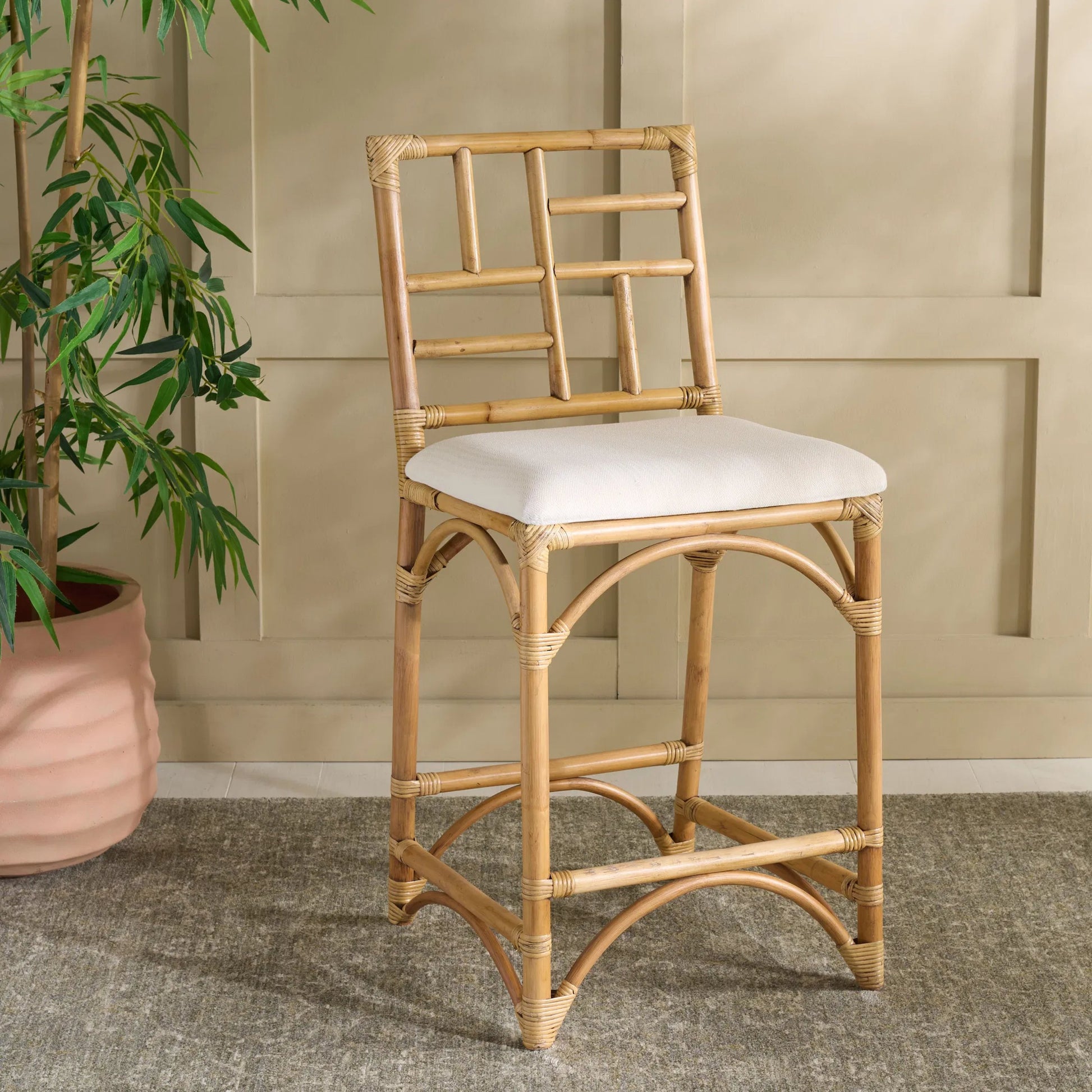 Dudley Barstool with Cushion by HedgeApple Essentials. Made from rattan, cotton, foam in a unique style.