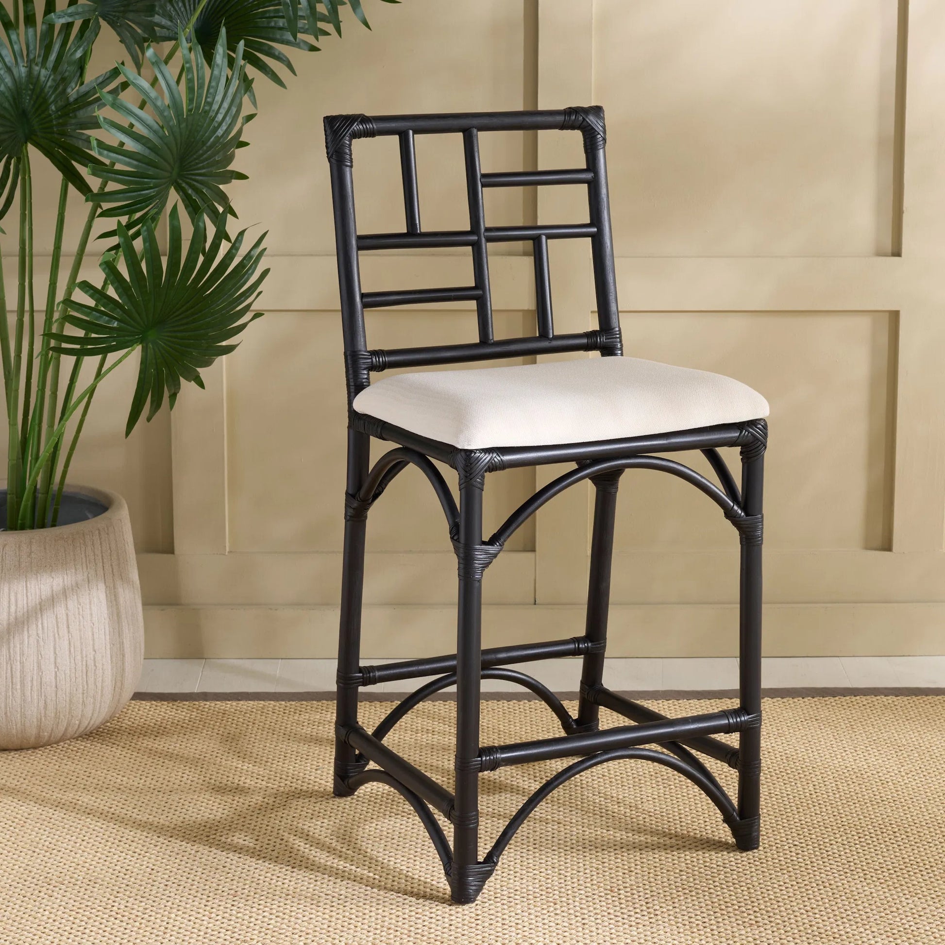 Dudley Barstool with Cushion by HedgeApple Essentials. Made from rattan, cotton, foam in a unique style.