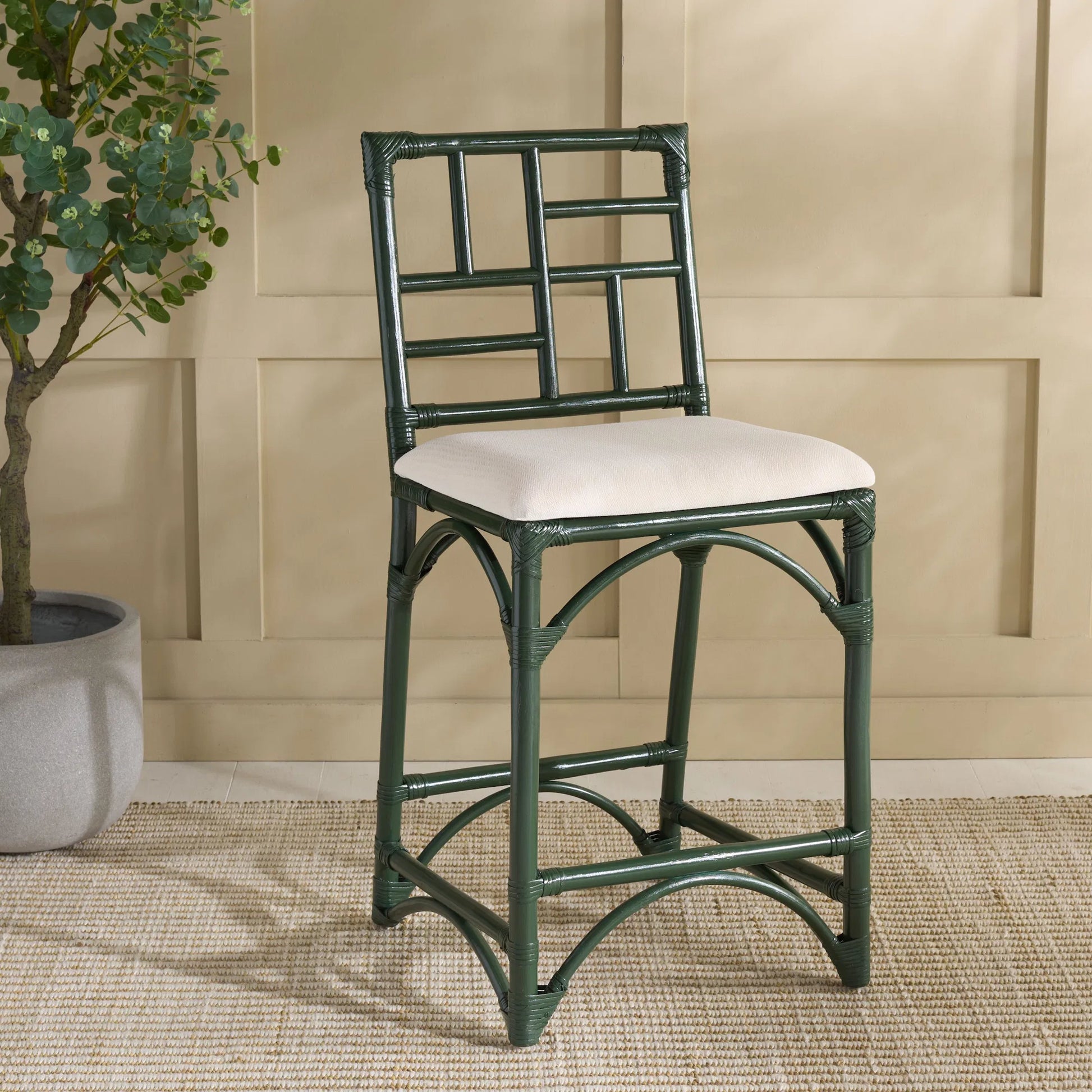 Dudley Barstool with Cushion by HedgeApple Essentials. Made from rattan, cotton, foam in a unique style.