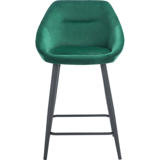 Zorica Counter Stool by Safavieh in emerald, black. Made from plywood, velvet, iron in a modern style.