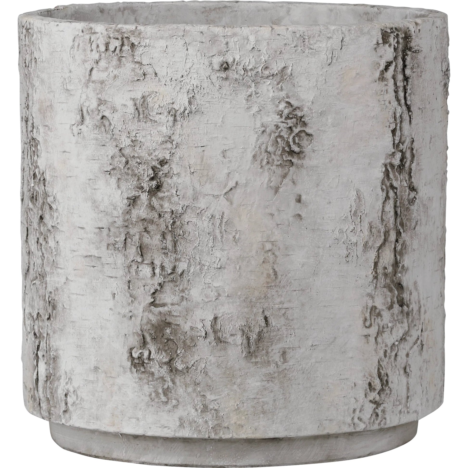 Faux Birch Planter by Currey and Company in black, beige, pale gray. Made from fiber cement in a modern style.