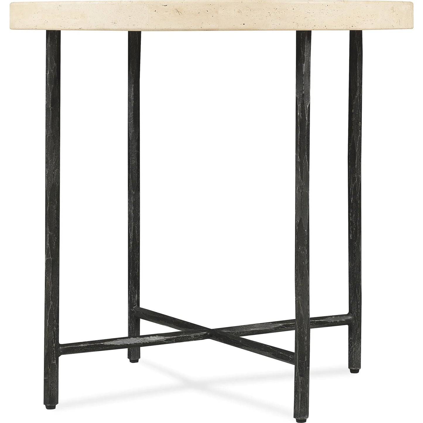 001 SI-2458483 | Primary Silo | Driftwood Round Side Table by Hooker Furniture in gray. Made from leather, billows caramel (semi-aniline top grain), stone, metal in a modern style.