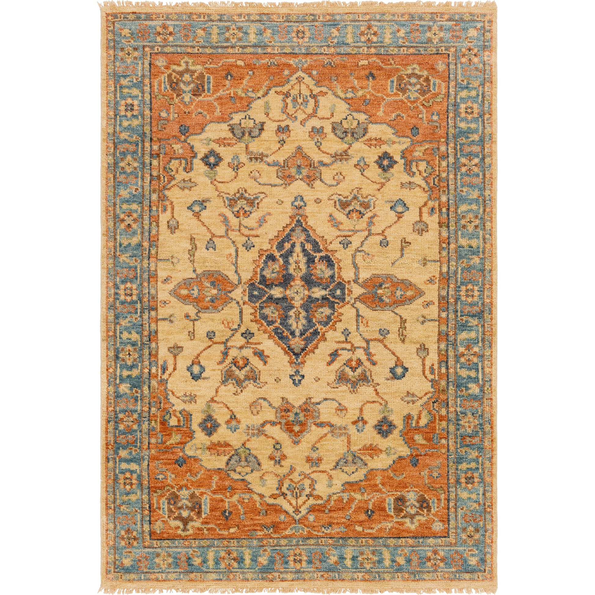Biscayne Rug - 23597 by Surya in rust, aqua, ivory, grass green, brown. Made from 100% new zealand wool in a unique style.