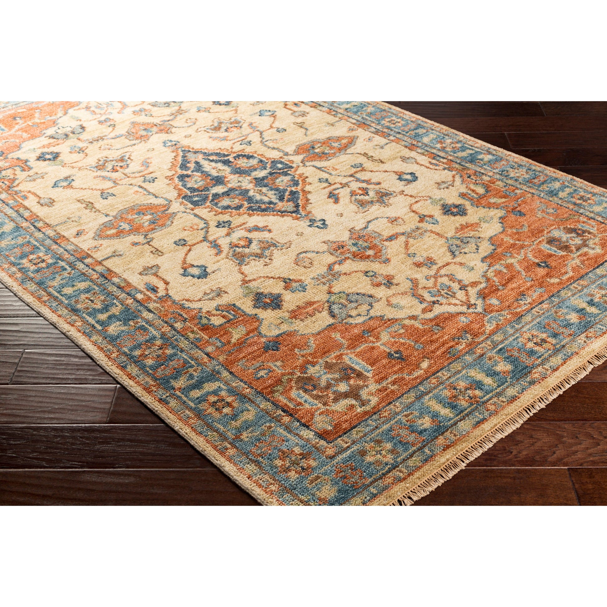 Biscayne Rug - 23597 by Surya in rust, aqua, ivory, grass green, brown. Made from 100% new zealand wool in a unique style.