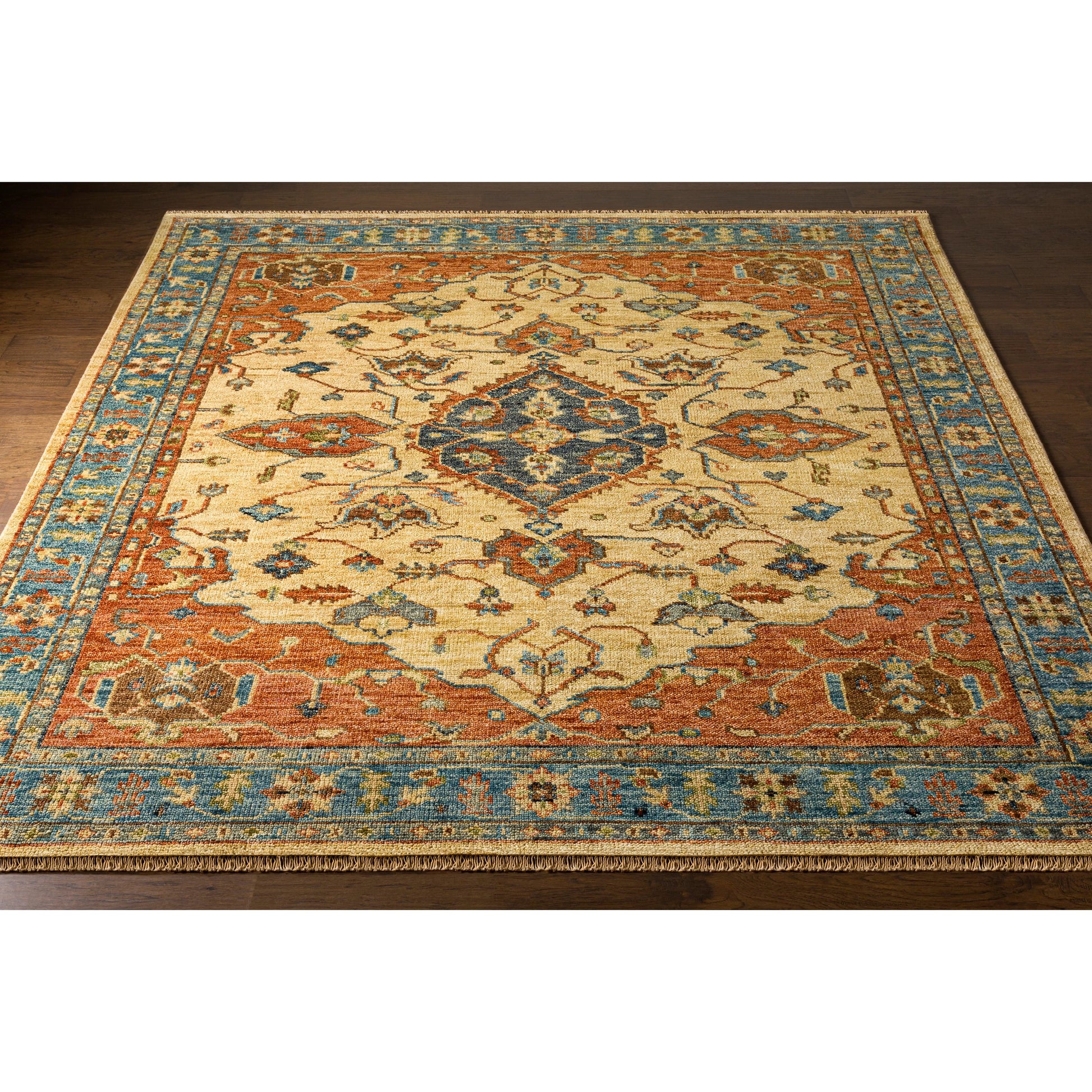 Biscayne Rug - 23597 by Surya in rust, aqua, ivory, grass green, brown. Made from 100% new zealand wool in a unique style.