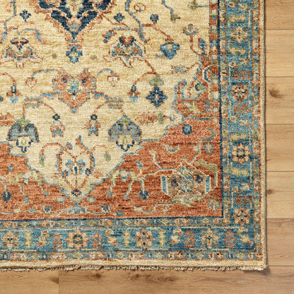 Biscayne Rug - 23597 by Surya in rust, aqua, ivory, grass green, brown. Made from 100% new zealand wool in a unique style.